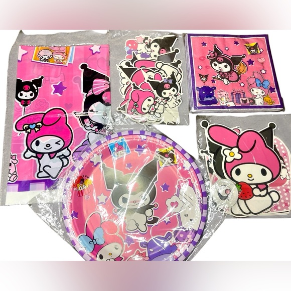 Other - New! Kuromi & My Melody Tablecloth, Paper plates, Napkins and Banner Bundle + 1